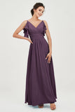 Women's Chiffon Bridesmaid Dresses Ruched Formal Evening Party Gowns Ankle Length