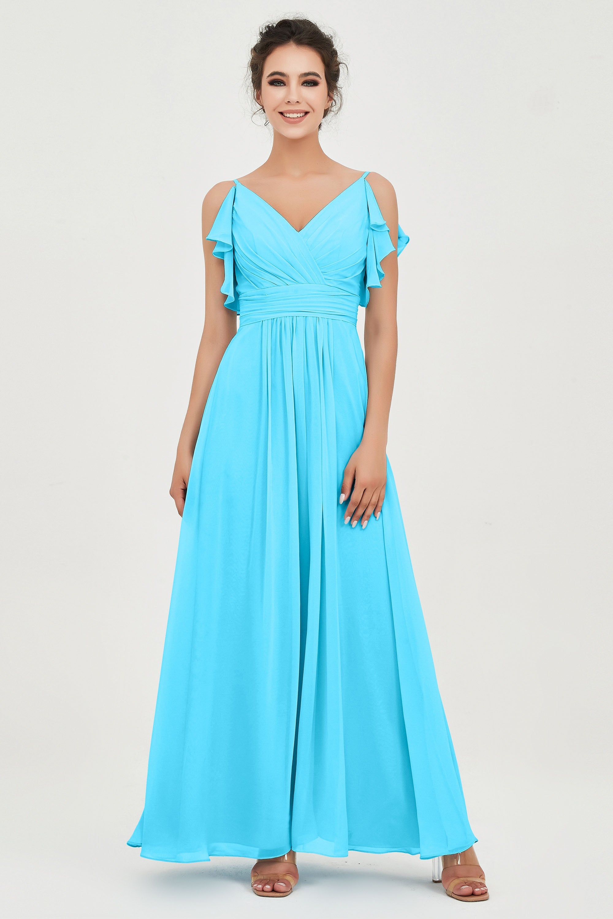 Women's Chiffon Bridesmaid Dresses Ruched Formal Evening Party Gowns Ankle Length