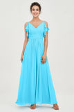 Women's Chiffon Bridesmaid Dresses Ruched Formal Evening Party Gowns Ankle Length