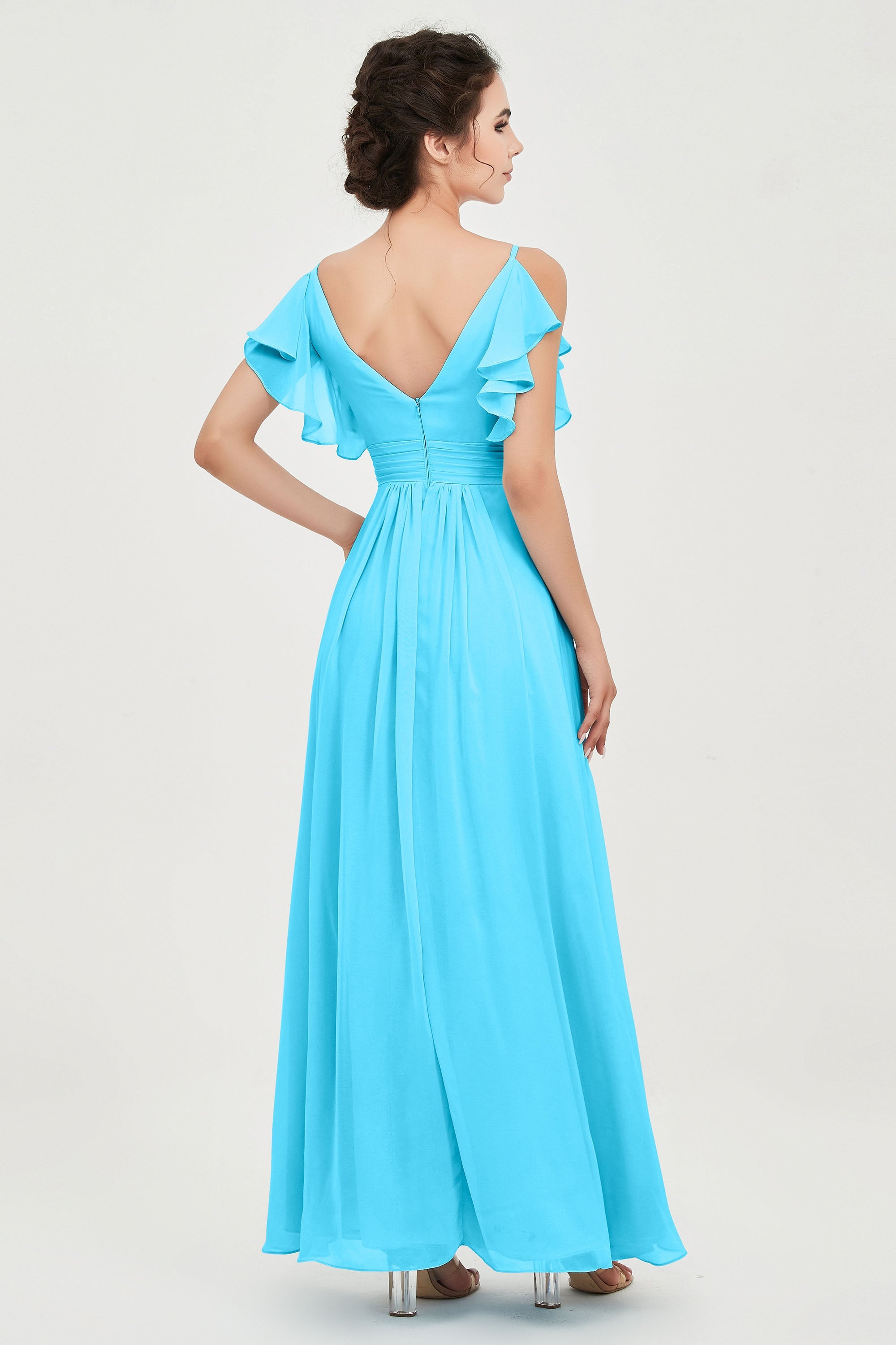 Women's Chiffon Bridesmaid Dresses Ruched Formal Evening Party Gowns Ankle Length