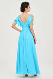 Women's Chiffon Bridesmaid Dresses Ruched Formal Evening Party Gowns Ankle Length