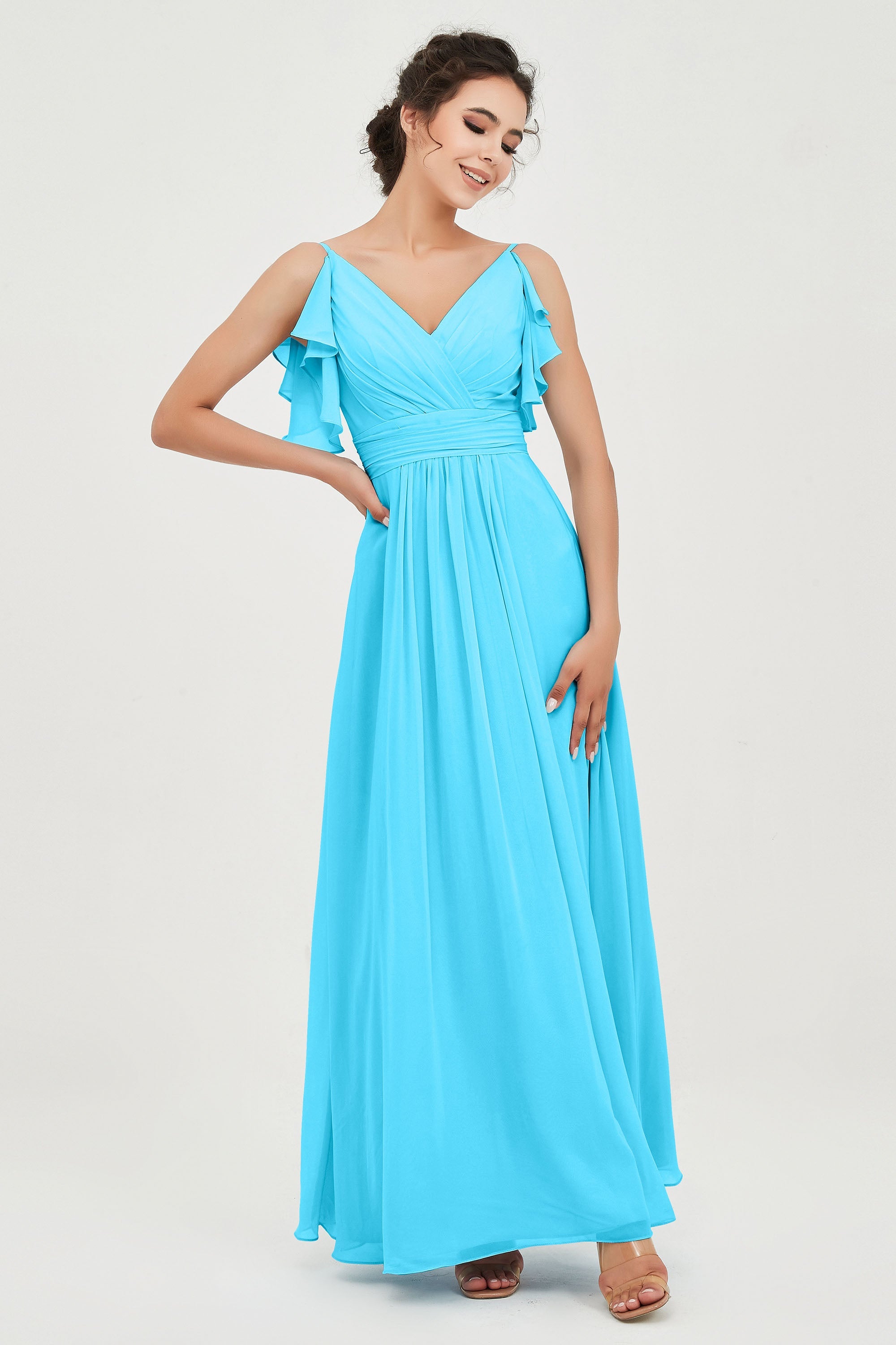 Women's Chiffon Bridesmaid Dresses Ruched Formal Evening Party Gowns Ankle Length