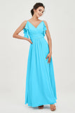 Women's Chiffon Bridesmaid Dresses Ruched Formal Evening Party Gowns Ankle Length