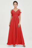 Women's Chiffon Bridesmaid Dresses Ruched Formal Evening Party Gowns Ankle Length