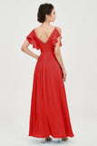 Women's Chiffon Bridesmaid Dresses Ruched Formal Evening Party Gowns Ankle Length