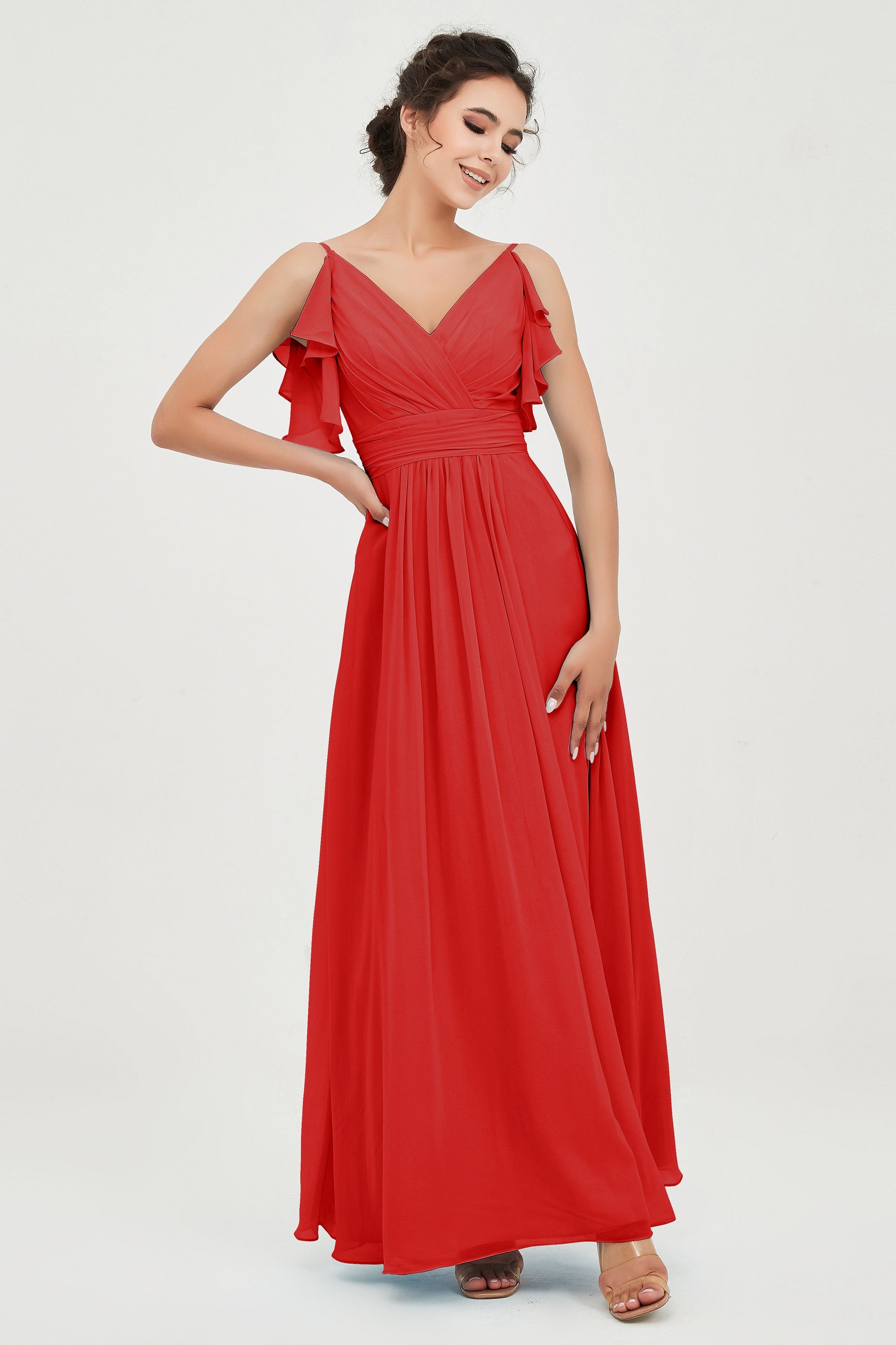 Women's Chiffon Bridesmaid Dresses Ruched Formal Evening Party Gowns Ankle Length