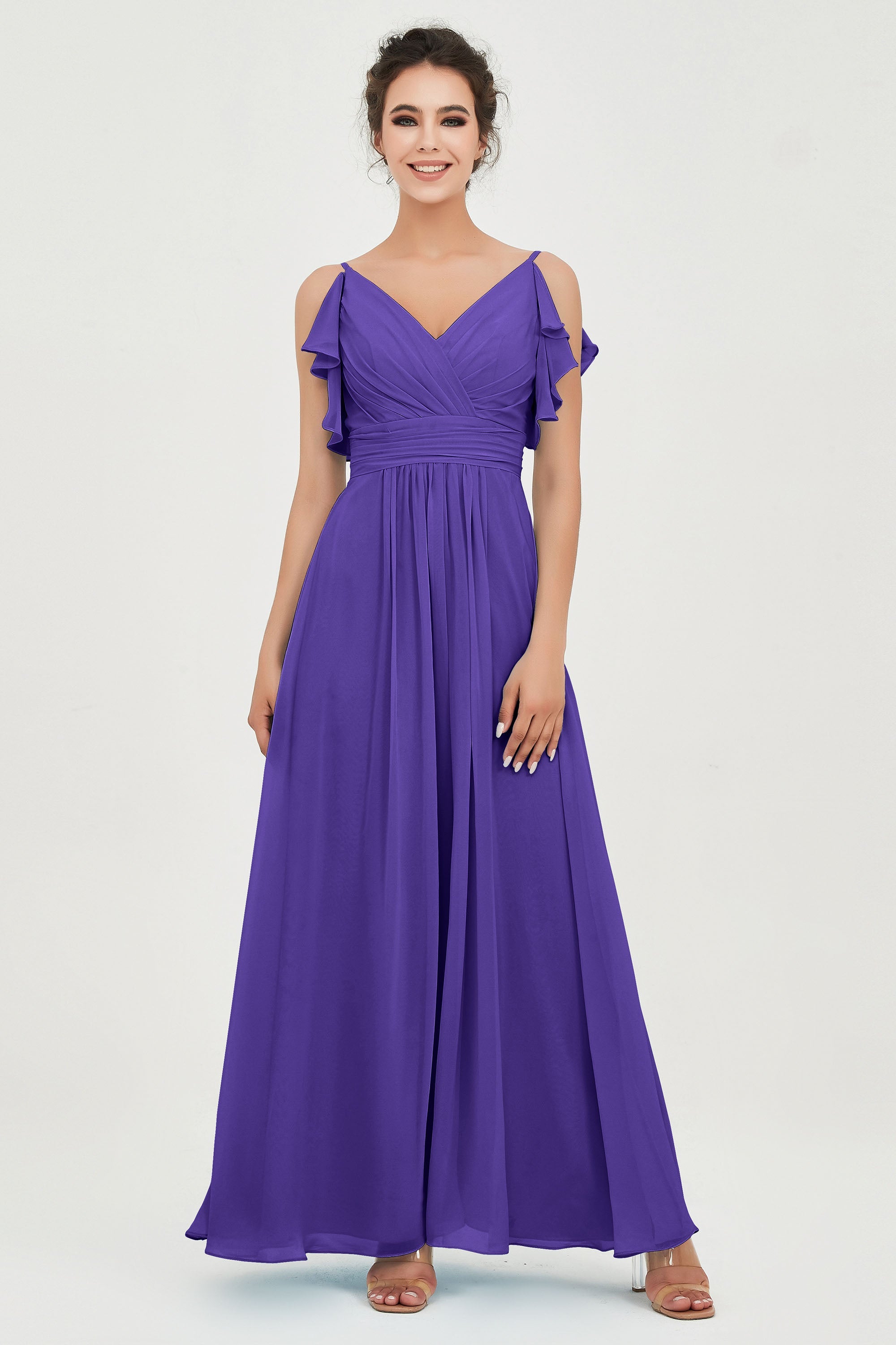 Women's Chiffon Bridesmaid Dresses Ruched Formal Evening Party Gowns Ankle Length