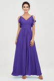 Women's Chiffon Bridesmaid Dresses Ruched Formal Evening Party Gowns Ankle Length