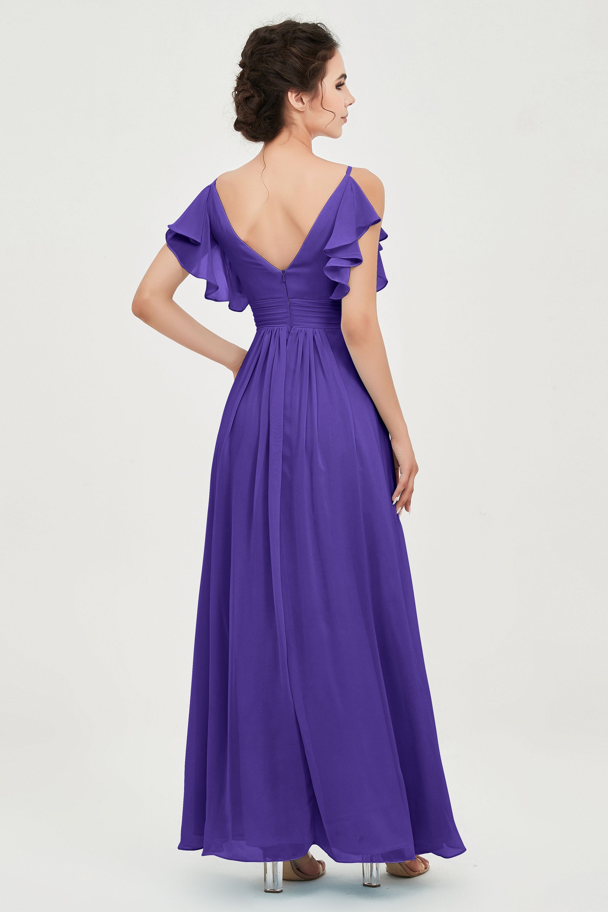 Women's Chiffon Bridesmaid Dresses Ruched Formal Evening Party Gowns Ankle Length