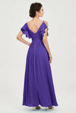 Women's Chiffon Bridesmaid Dresses Ruched Formal Evening Party Gowns Ankle Length