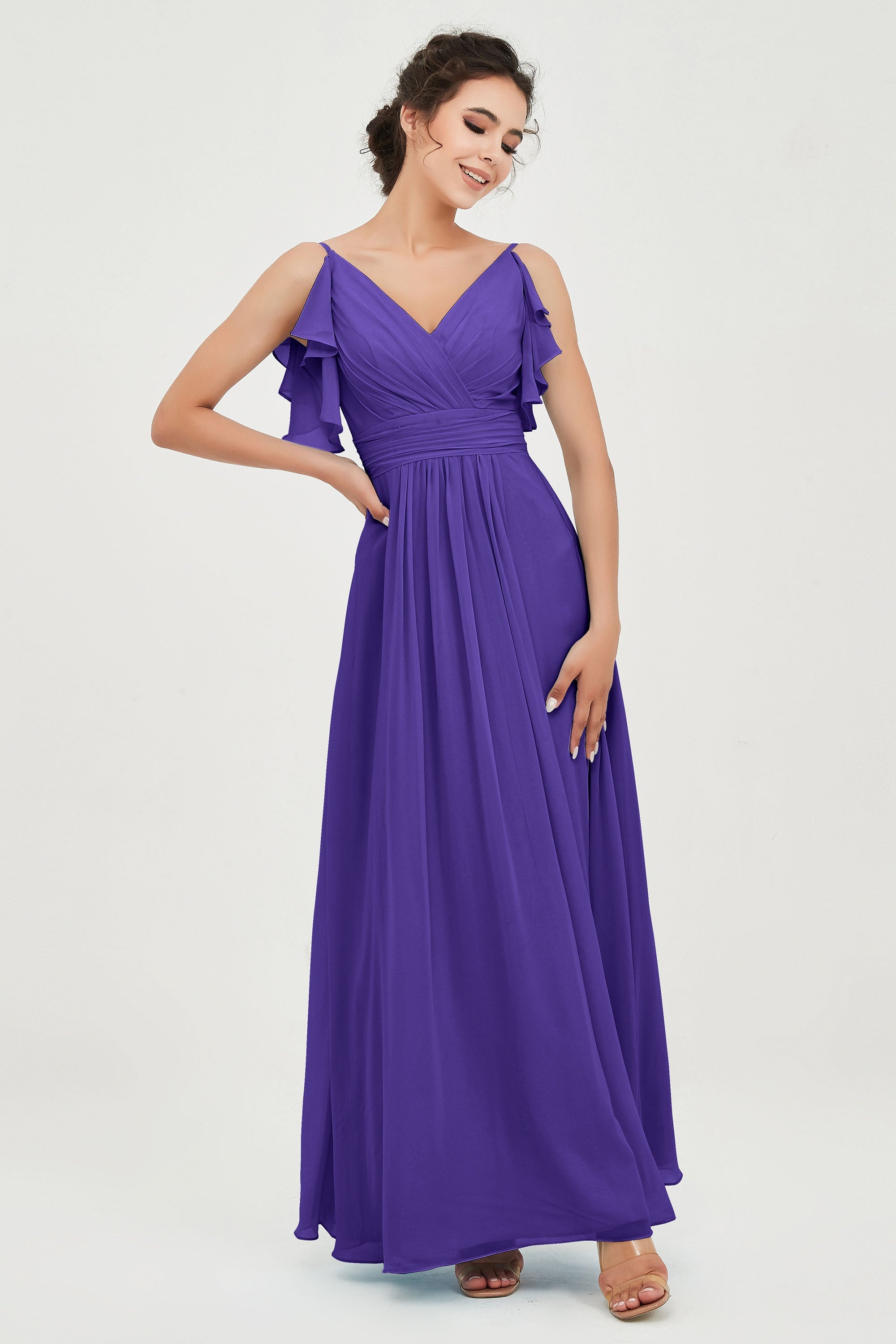 Women's Chiffon Bridesmaid Dresses Ruched Formal Evening Party Gowns Ankle Length