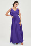 Women's Chiffon Bridesmaid Dresses Ruched Formal Evening Party Gowns Ankle Length
