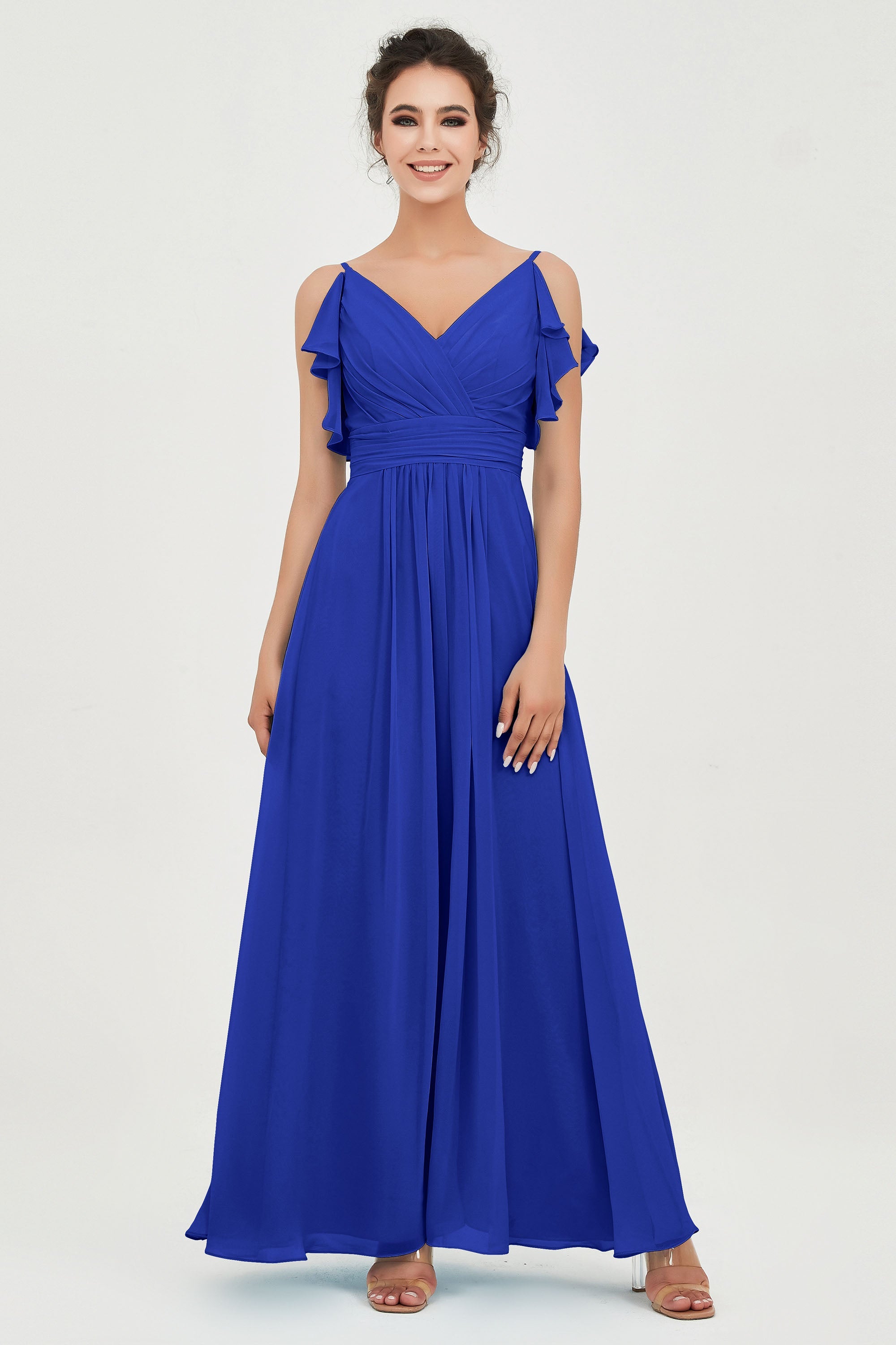 Women's Chiffon Bridesmaid Dresses Ruched Formal Evening Party Gowns Ankle Length