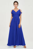 Women's Chiffon Bridesmaid Dresses Ruched Formal Evening Party Gowns Ankle Length