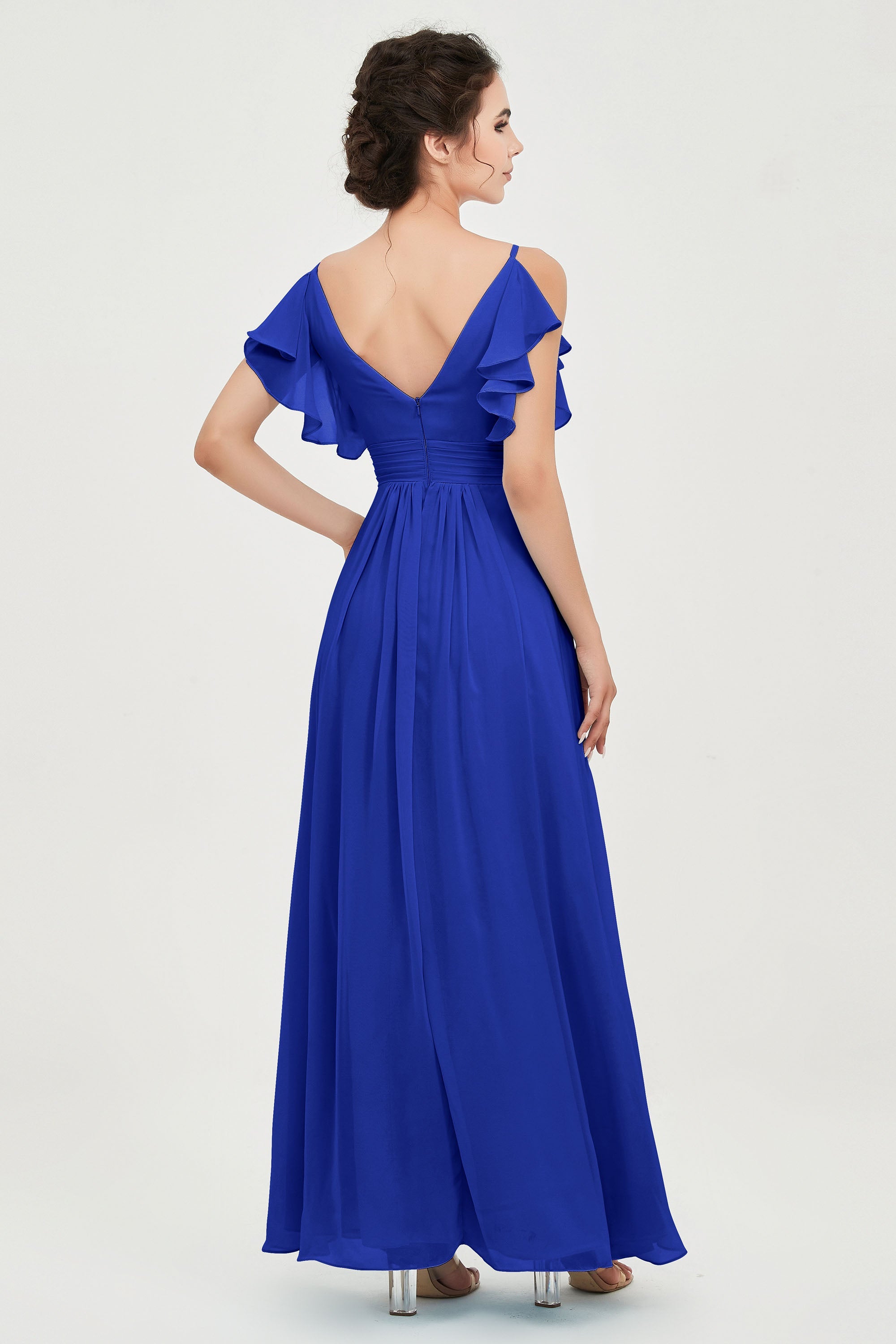 Women's Chiffon Bridesmaid Dresses Ruched Formal Evening Party Gowns Ankle Length