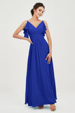 Women's Chiffon Bridesmaid Dresses Ruched Formal Evening Party Gowns Ankle Length