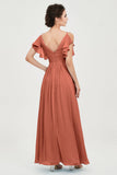 Women's Chiffon Bridesmaid Dresses Ruched Formal Evening Party Gowns Ankle Length
