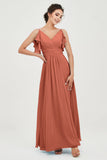 Women's Chiffon Bridesmaid Dresses Ruched Formal Evening Party Gowns Ankle Length