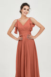 Women's Chiffon Bridesmaid Dresses Ruched Formal Evening Party Gowns Ankle Length