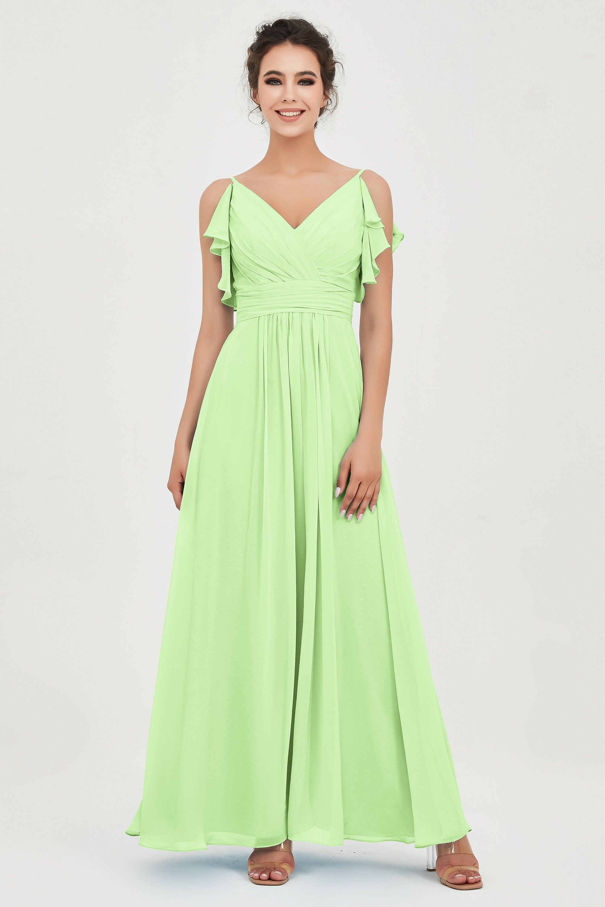 Women's Chiffon Bridesmaid Dresses Ruched Formal Evening Party Gowns Ankle Length