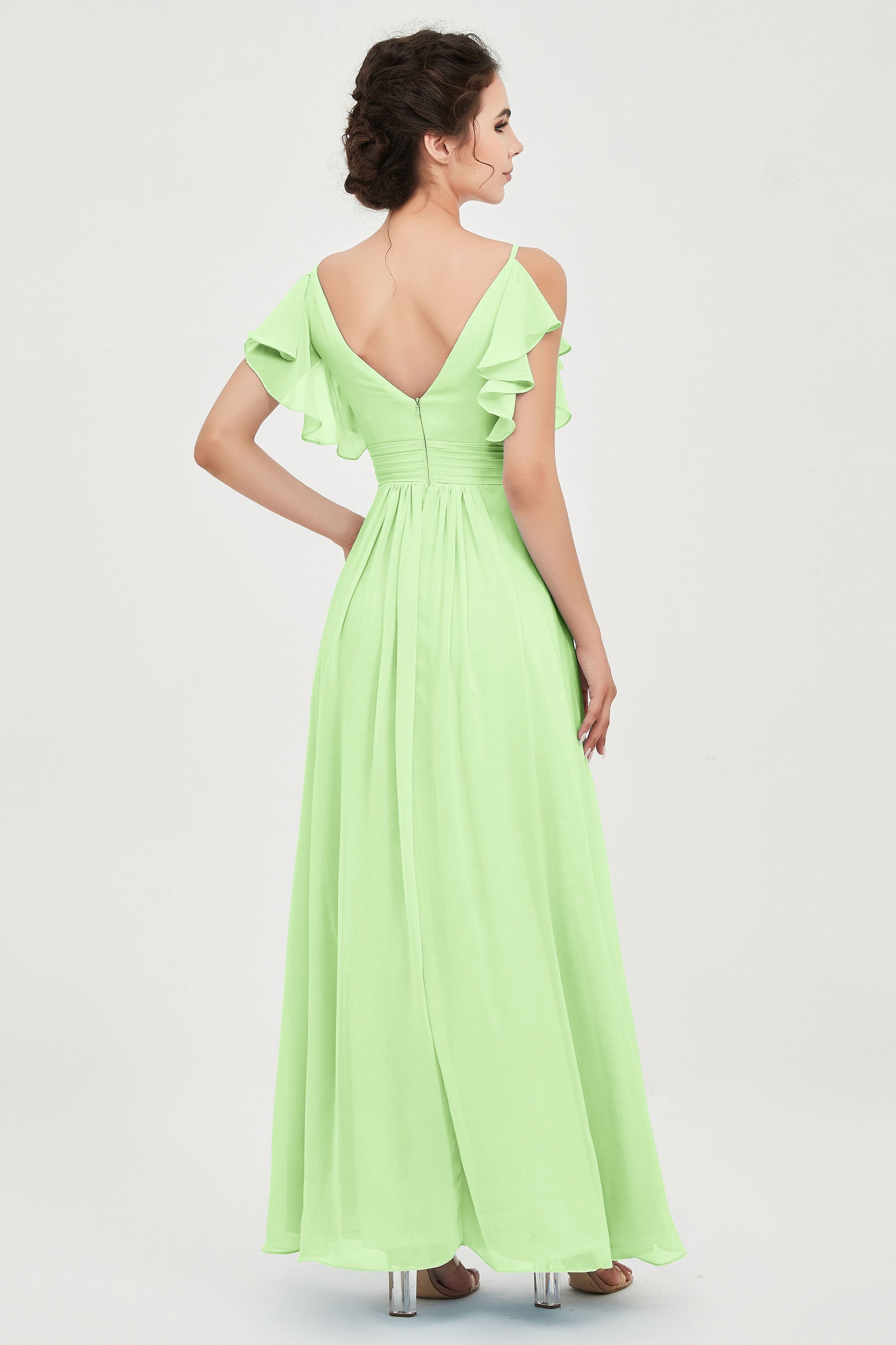 Women's Chiffon Bridesmaid Dresses Ruched Formal Evening Party Gowns Ankle Length