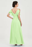 Women's Chiffon Bridesmaid Dresses Ruched Formal Evening Party Gowns Ankle Length