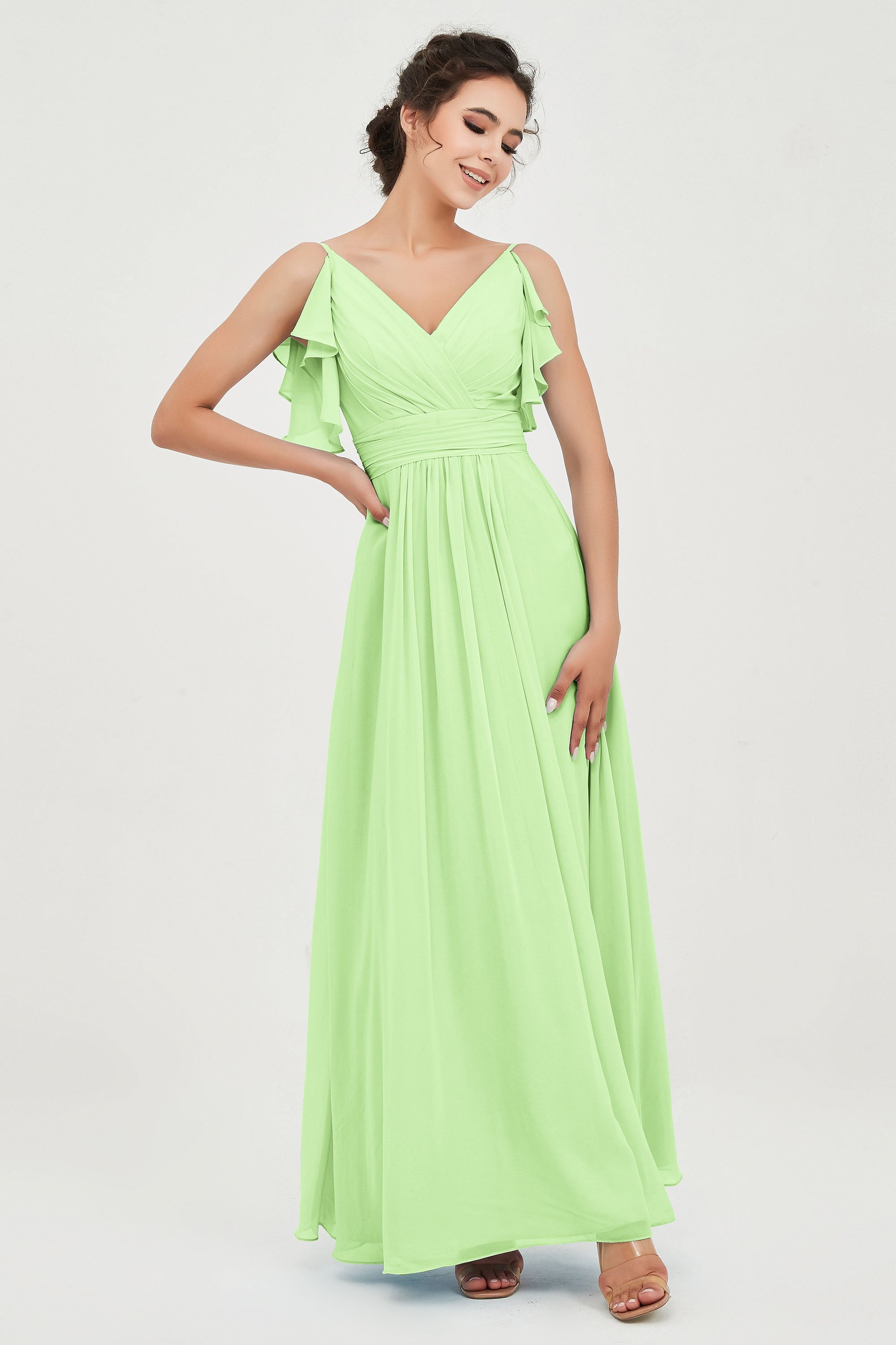 Women's Chiffon Bridesmaid Dresses Ruched Formal Evening Party Gowns Ankle Length