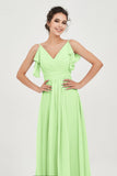Women's Chiffon Bridesmaid Dresses Ruched Formal Evening Party Gowns Ankle Length