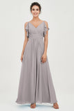 Women's Chiffon Bridesmaid Dresses Ruched Formal Evening Party Gowns Ankle Length
