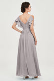 Women's Chiffon Bridesmaid Dresses Ruched Formal Evening Party Gowns Ankle Length