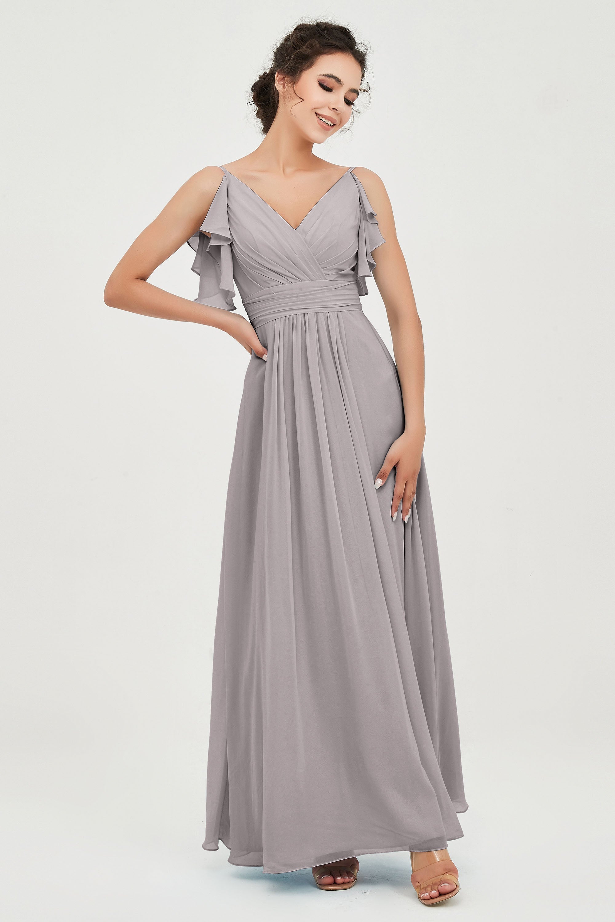 Women's Chiffon Bridesmaid Dresses Ruched Formal Evening Party Gowns Ankle Length