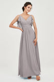 Women's Chiffon Bridesmaid Dresses Ruched Formal Evening Party Gowns Ankle Length