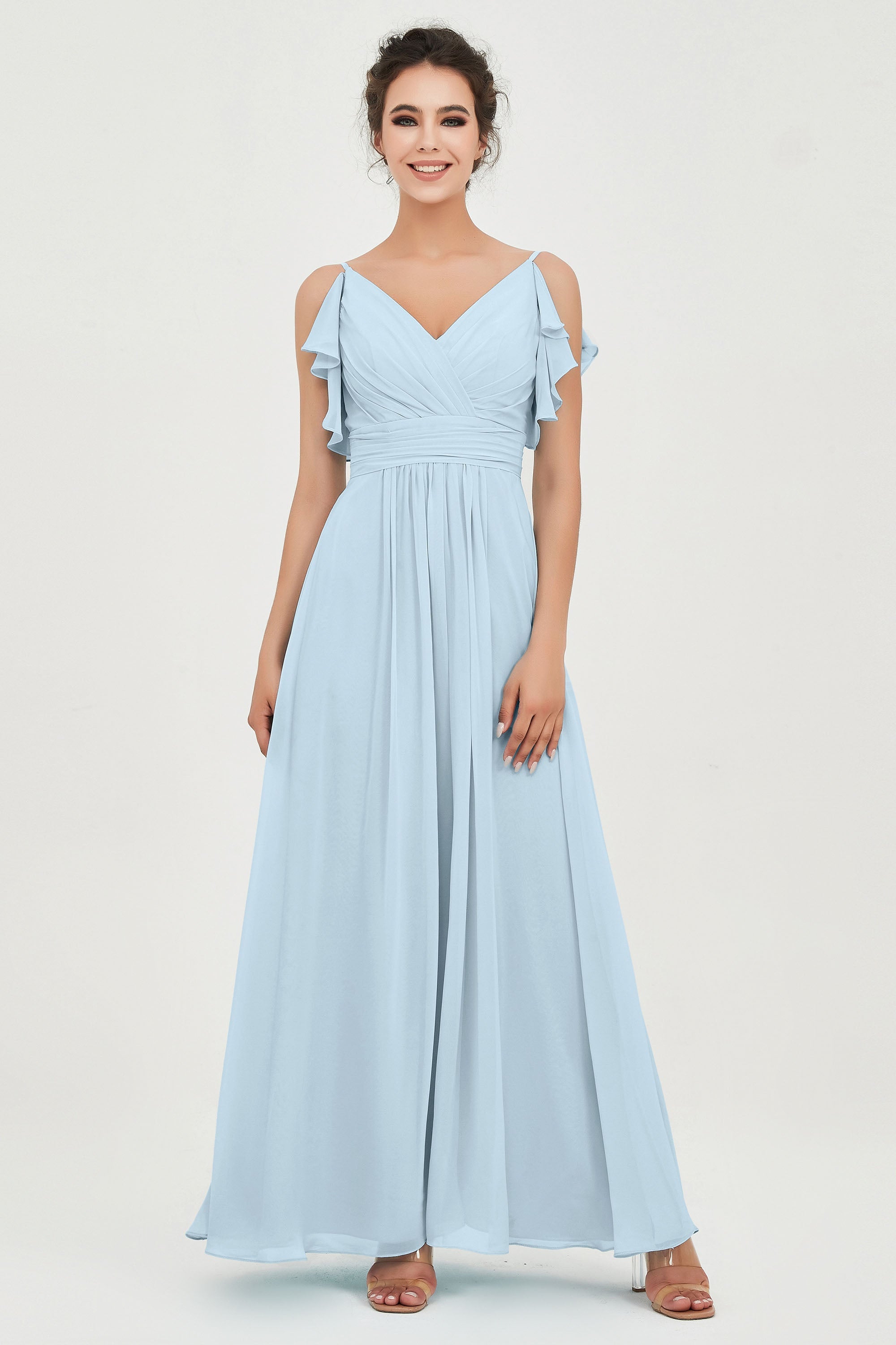 Women's Chiffon Bridesmaid Dresses Ruched Formal Evening Party Gowns Ankle Length