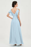 Women's Chiffon Bridesmaid Dresses Ruched Formal Evening Party Gowns Ankle Length