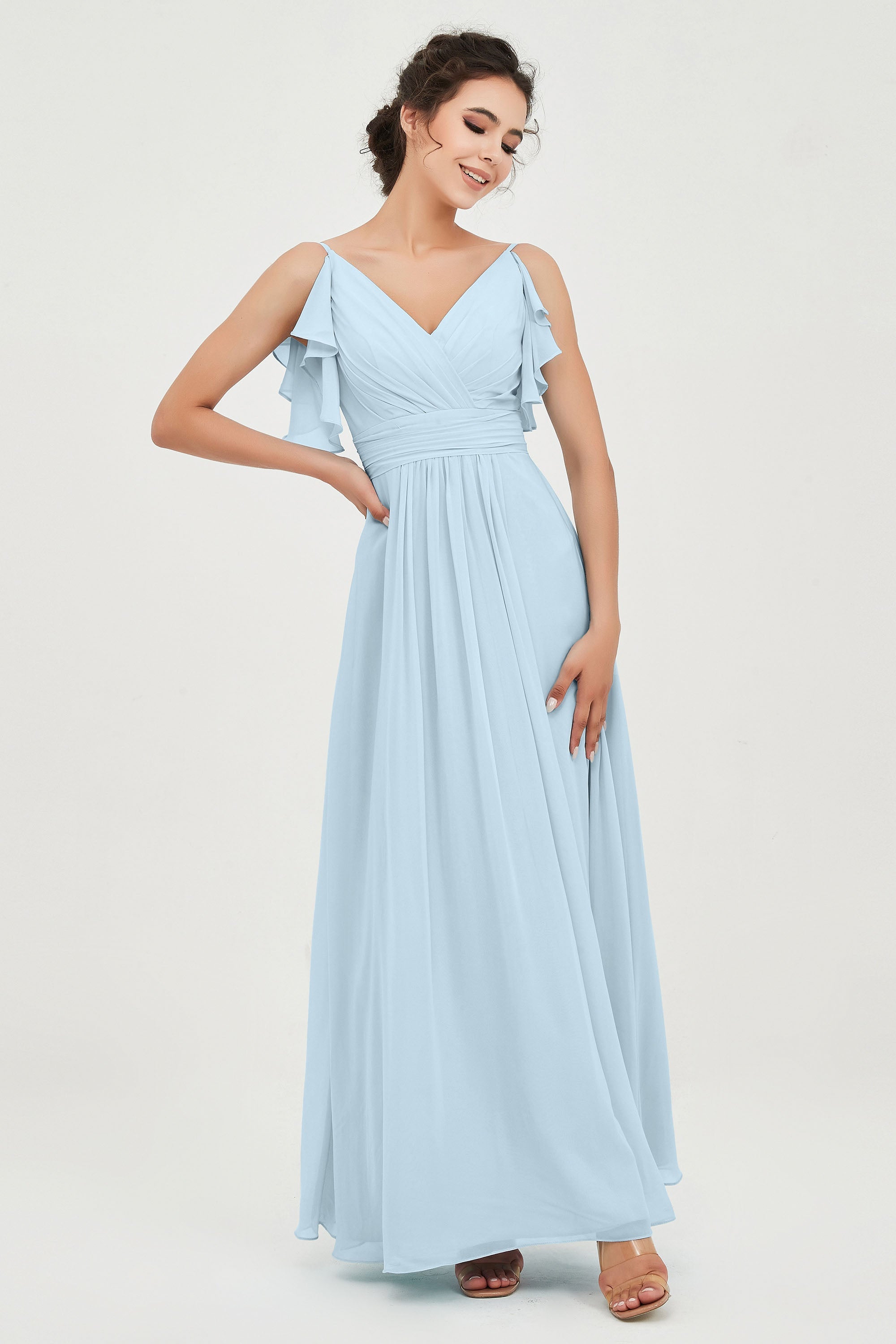 Women's Chiffon Bridesmaid Dresses Ruched Formal Evening Party Gowns Ankle Length