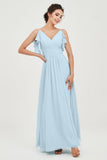 Women's Chiffon Bridesmaid Dresses Ruched Formal Evening Party Gowns Ankle Length