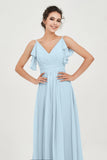 Women's Chiffon Bridesmaid Dresses Ruched Formal Evening Party Gowns Ankle Length
