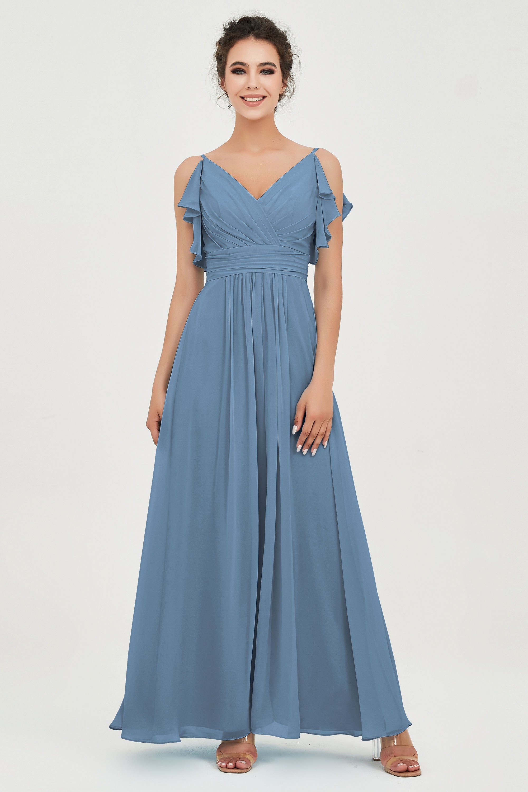 Women's Chiffon Bridesmaid Dresses Ruched Formal Evening Party Gowns Ankle Length