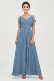 Women's Chiffon Bridesmaid Dresses Ruched Formal Evening Party Gowns Ankle Length