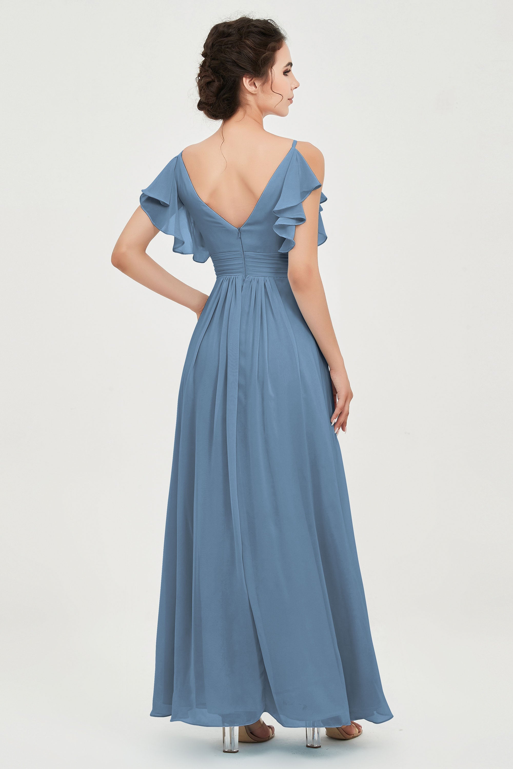 Women's Chiffon Bridesmaid Dresses Ruched Formal Evening Party Gowns Ankle Length