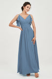 Women's Chiffon Bridesmaid Dresses Ruched Formal Evening Party Gowns Ankle Length