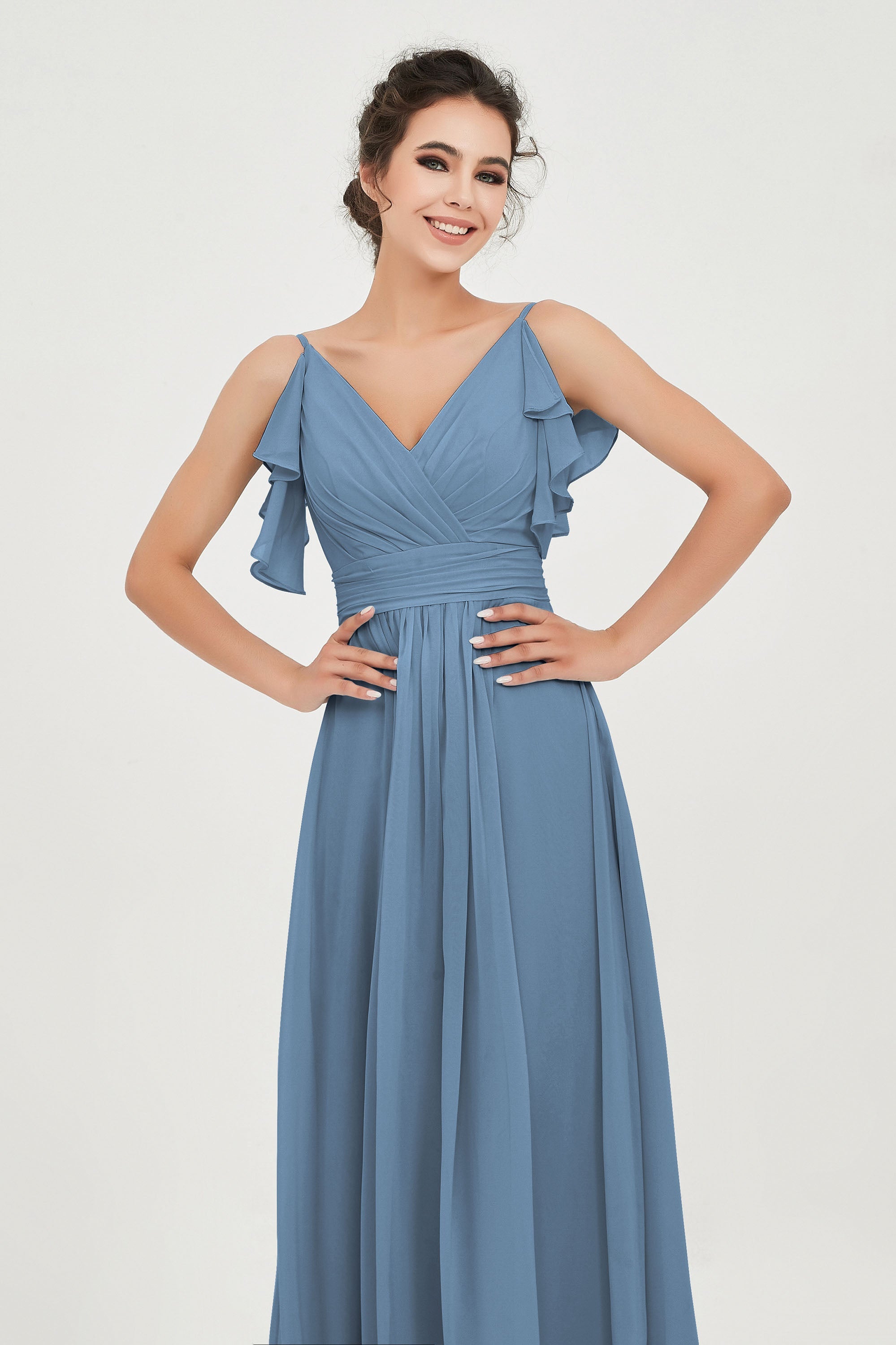 Women's Chiffon Bridesmaid Dresses Ruched Formal Evening Party Gowns Ankle Length