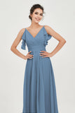Women's Chiffon Bridesmaid Dresses Ruched Formal Evening Party Gowns Ankle Length