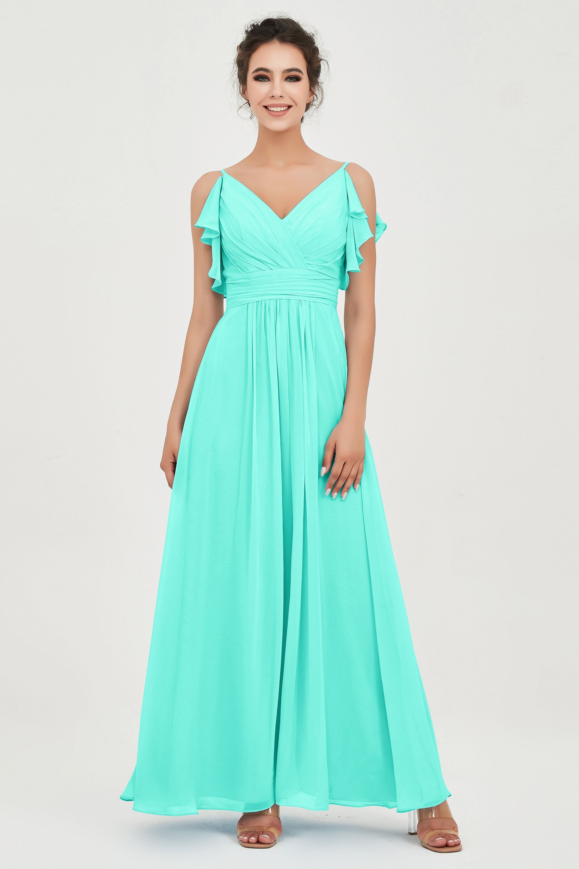 Women's Chiffon Bridesmaid Dresses Ruched Formal Evening Party Gowns Ankle Length