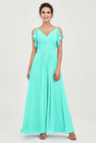 Women's Chiffon Bridesmaid Dresses Ruched Formal Evening Party Gowns Ankle Length