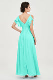 Women's Chiffon Bridesmaid Dresses Ruched Formal Evening Party Gowns Ankle Length