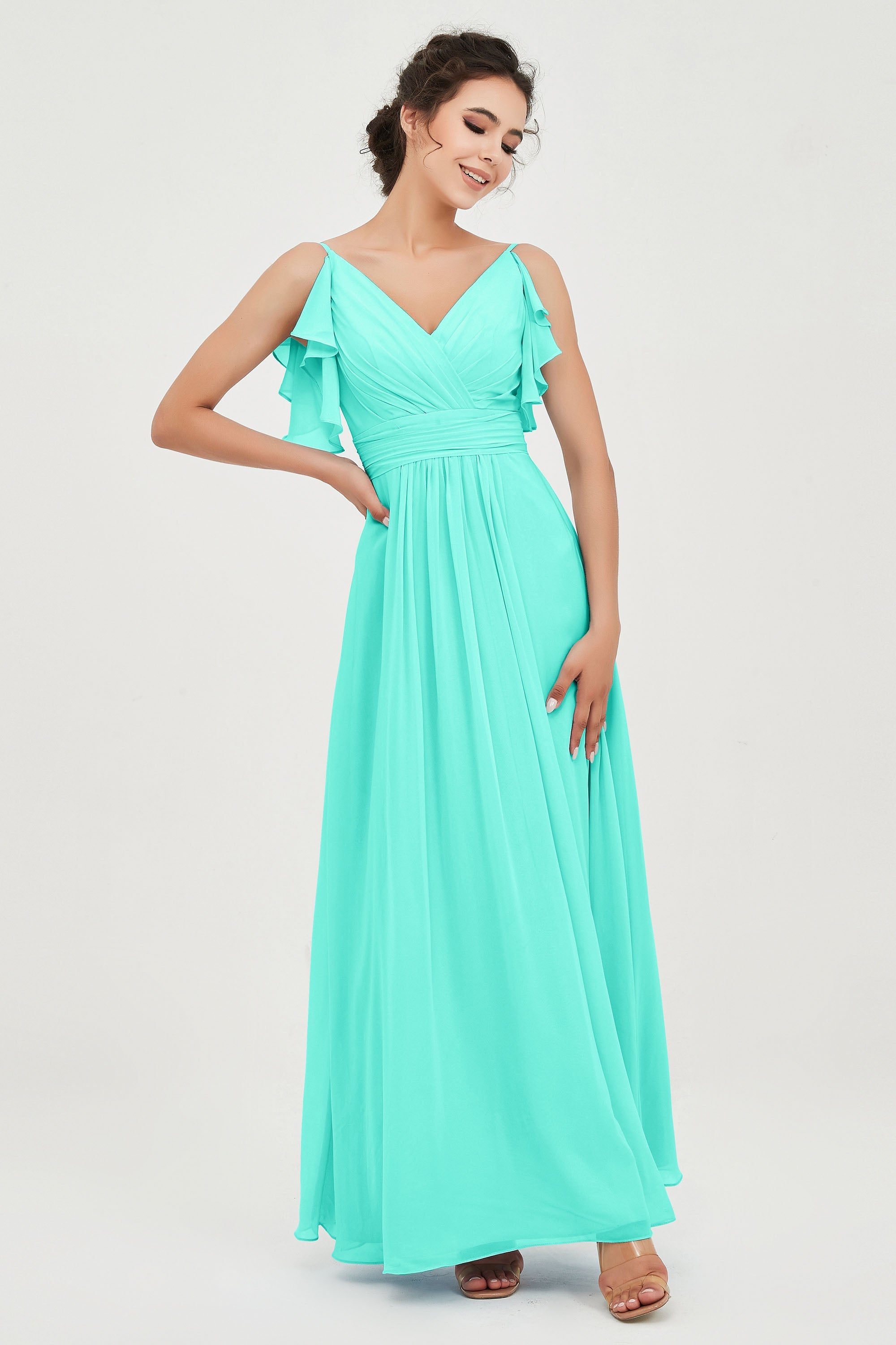 Women's Chiffon Bridesmaid Dresses Ruched Formal Evening Party Gowns Ankle Length