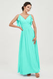 Women's Chiffon Bridesmaid Dresses Ruched Formal Evening Party Gowns Ankle Length