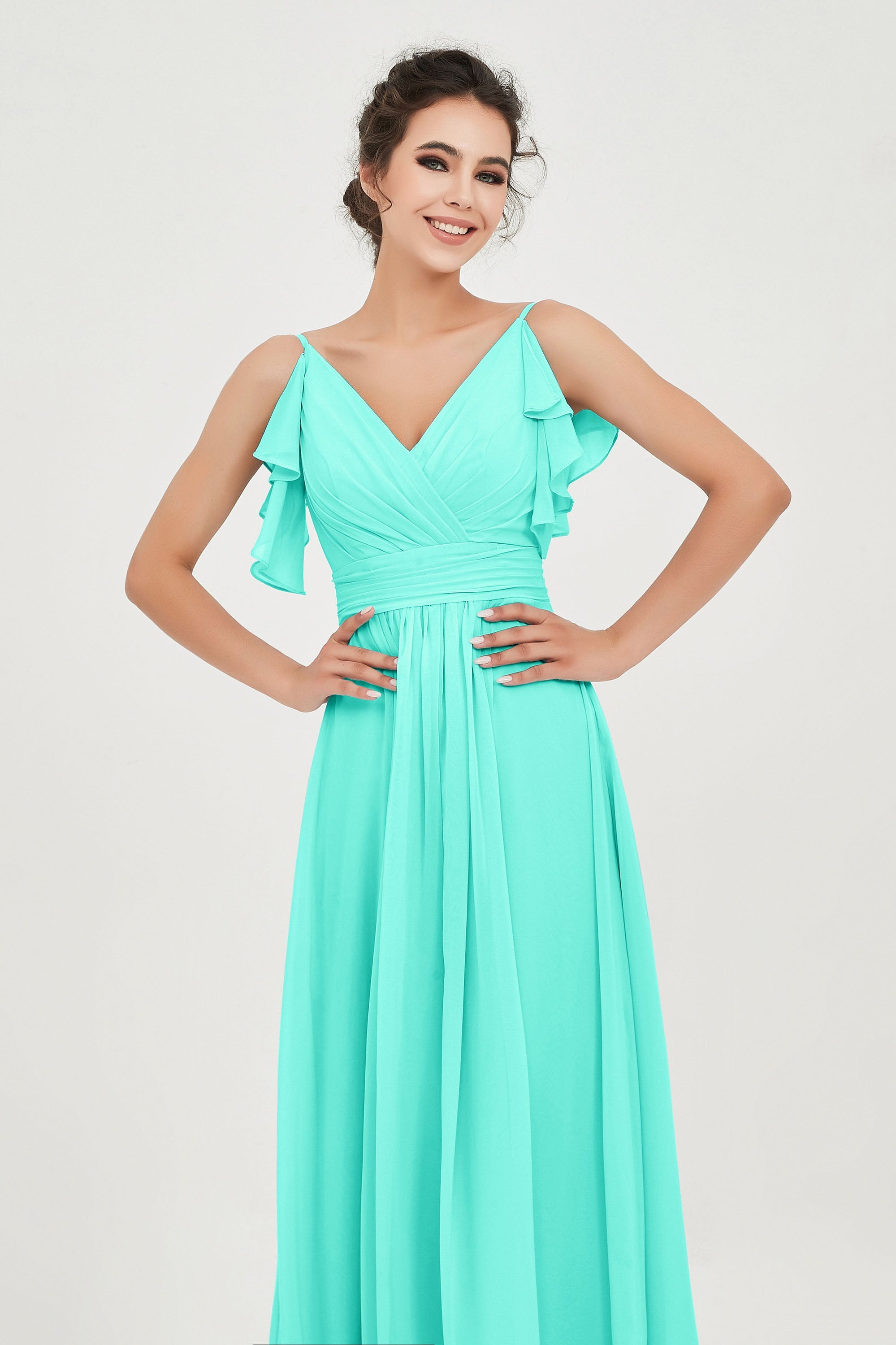 Women's Chiffon Bridesmaid Dresses Ruched Formal Evening Party Gowns Ankle Length