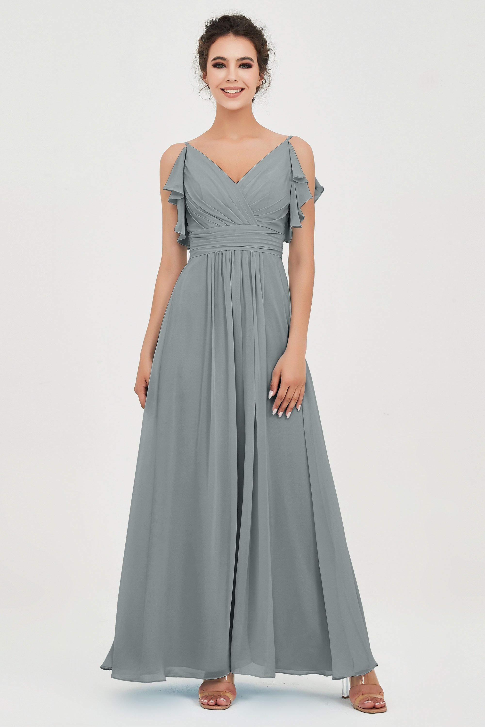 Women's Chiffon Bridesmaid Dresses Ruched Formal Evening Party Gowns Ankle Length